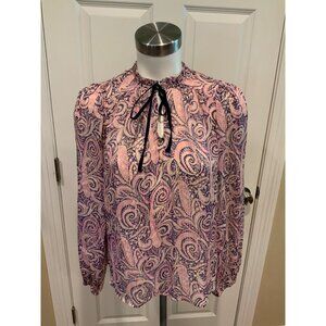 Joie Pink Metallic Paisley Pattern W/ Neck Tie Shirt , Size XS